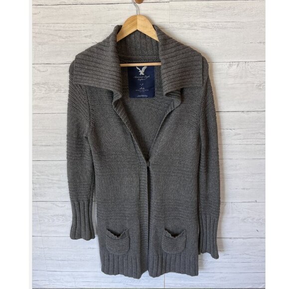 American Eagle Outfitters Cardigan Womens Size SP Gray Longline Wool Duster Fall - Picture 3 of 12